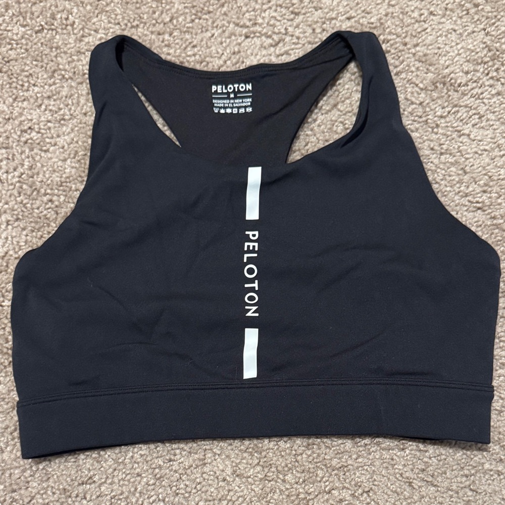 Peloton Black Racerback Sports Bra with Reflective Logo